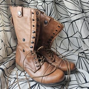 Steve Madden Brown Leather Lace-Up Boots